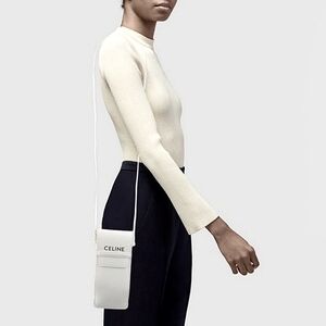 NWT Celine Logo Cream Black White  Leather Crossbody Bag Phone Pouch Case WOC